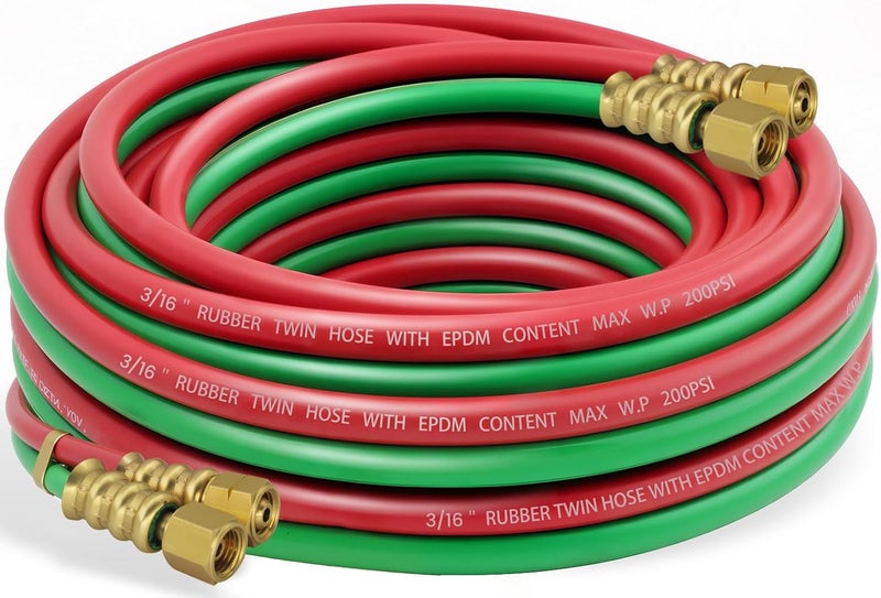 RX WELD 3/16-Inch Oxygen Acetylene Hose with 3/8"-24 A Fittings, Grade R, 25 Feet - Image 1